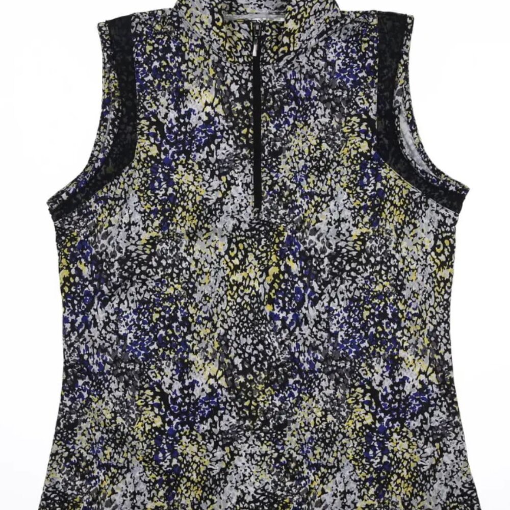 EP NY All Womens Sleeveless Golf Shirt - Navy Black Yellow Size S